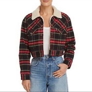 NWOT Levi’s Premium plaid trucker cropped Sherpa corduroy jacket
